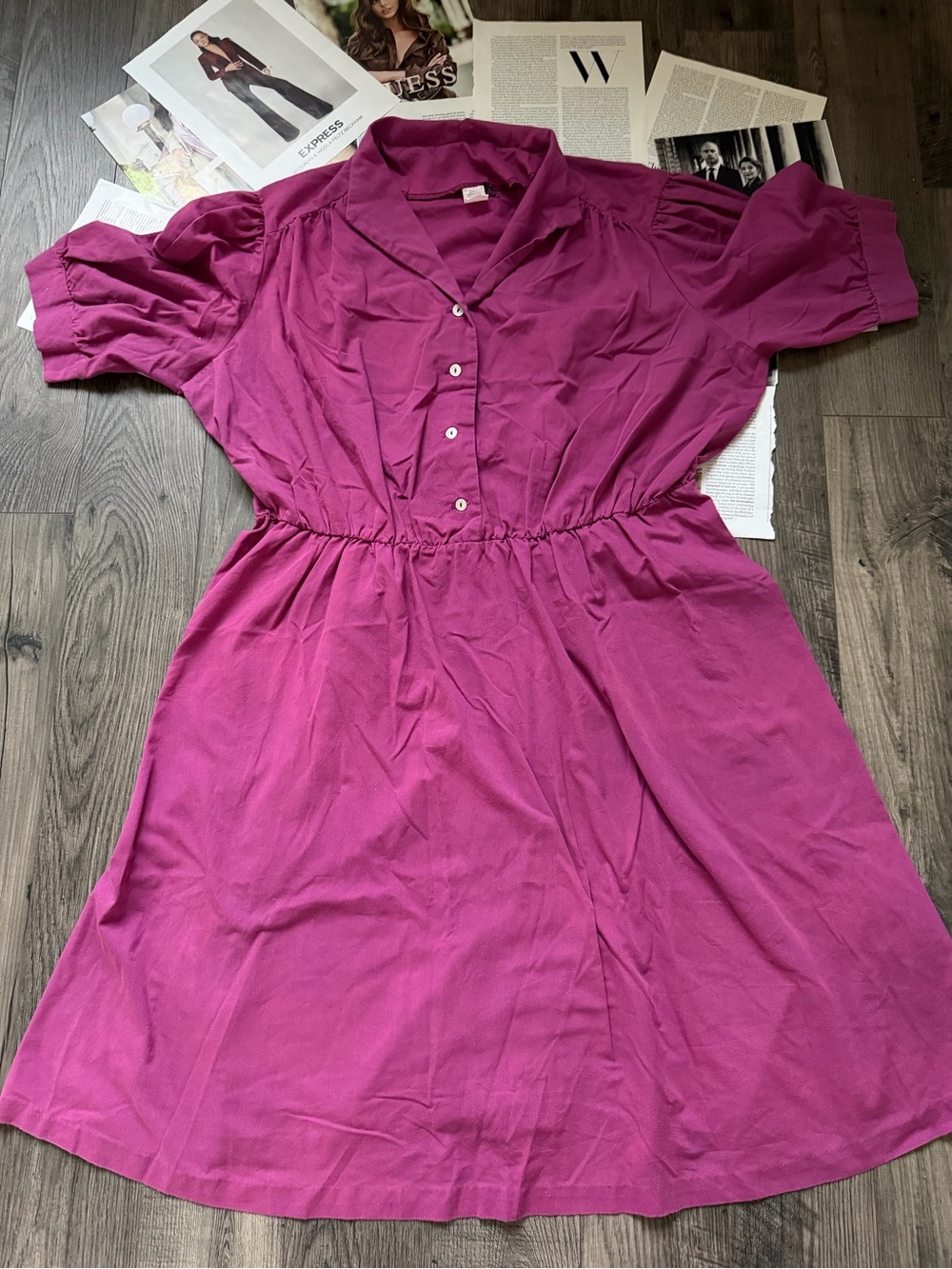 Magenta Button-Front Midi Dress